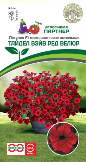 Петуния F1 серия ТАЙДЕЛ ВЭЙВ РЕД ВЕЛЮР/ многоцветковая ампельная^(5шт в амп)