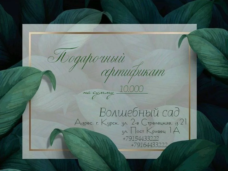 Подарочный сертификат «Волшебный сад», дизайн «Листья»
